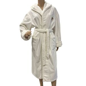 Rare Vintage 'Property of Republic Pictures' White Terry Cloth Hooded Robe Sz L